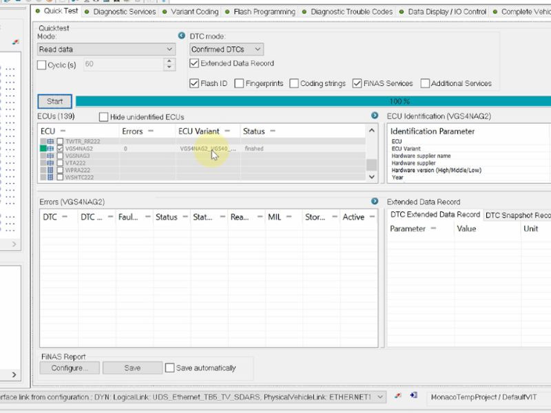 DTS Monaco quick test diagnostic function